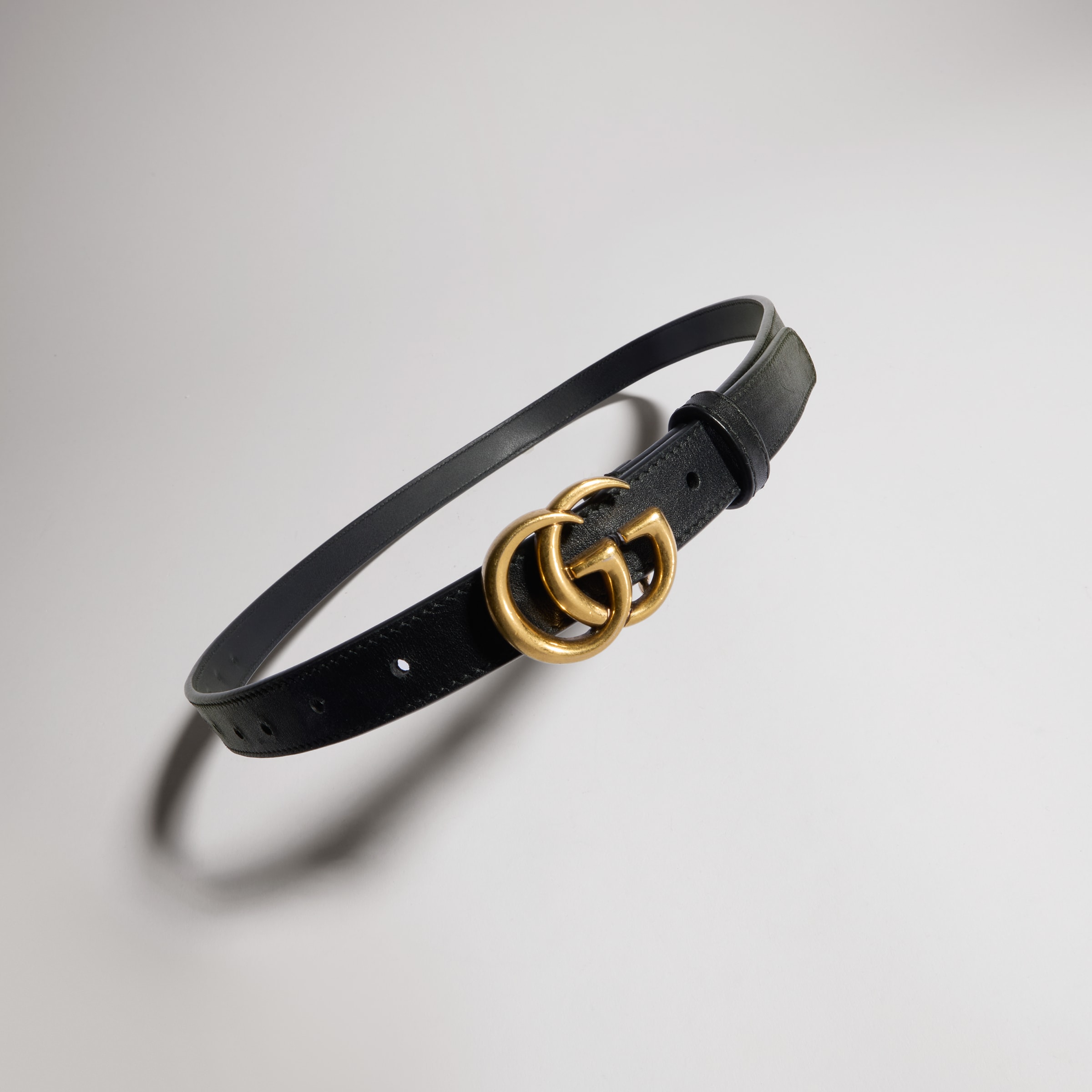 Women's Slim Black Leather Belt With GG Buckle | GUCCI® US