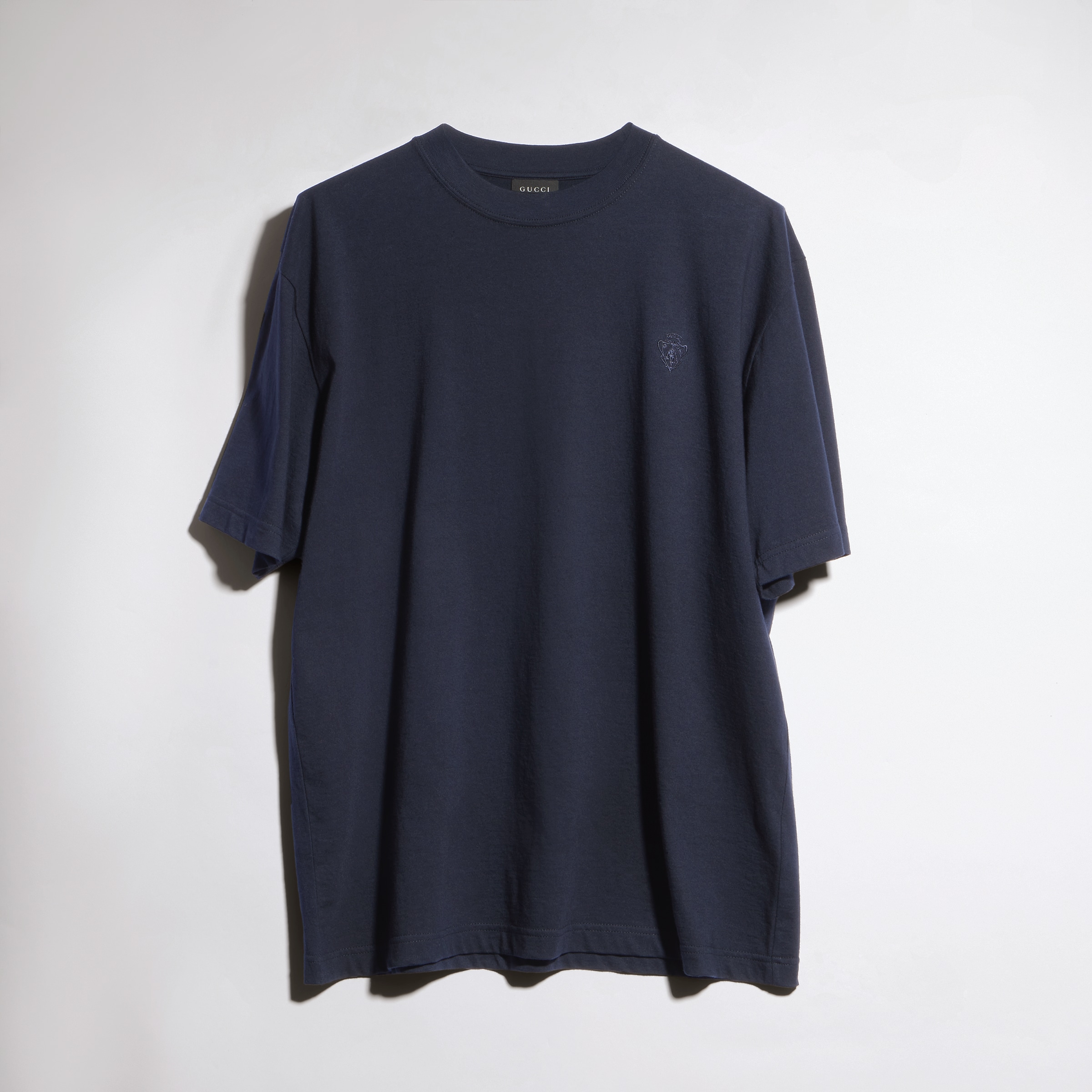 Cotton silk jersey T-shirt with embroidery in dark blue | GUCCI® US