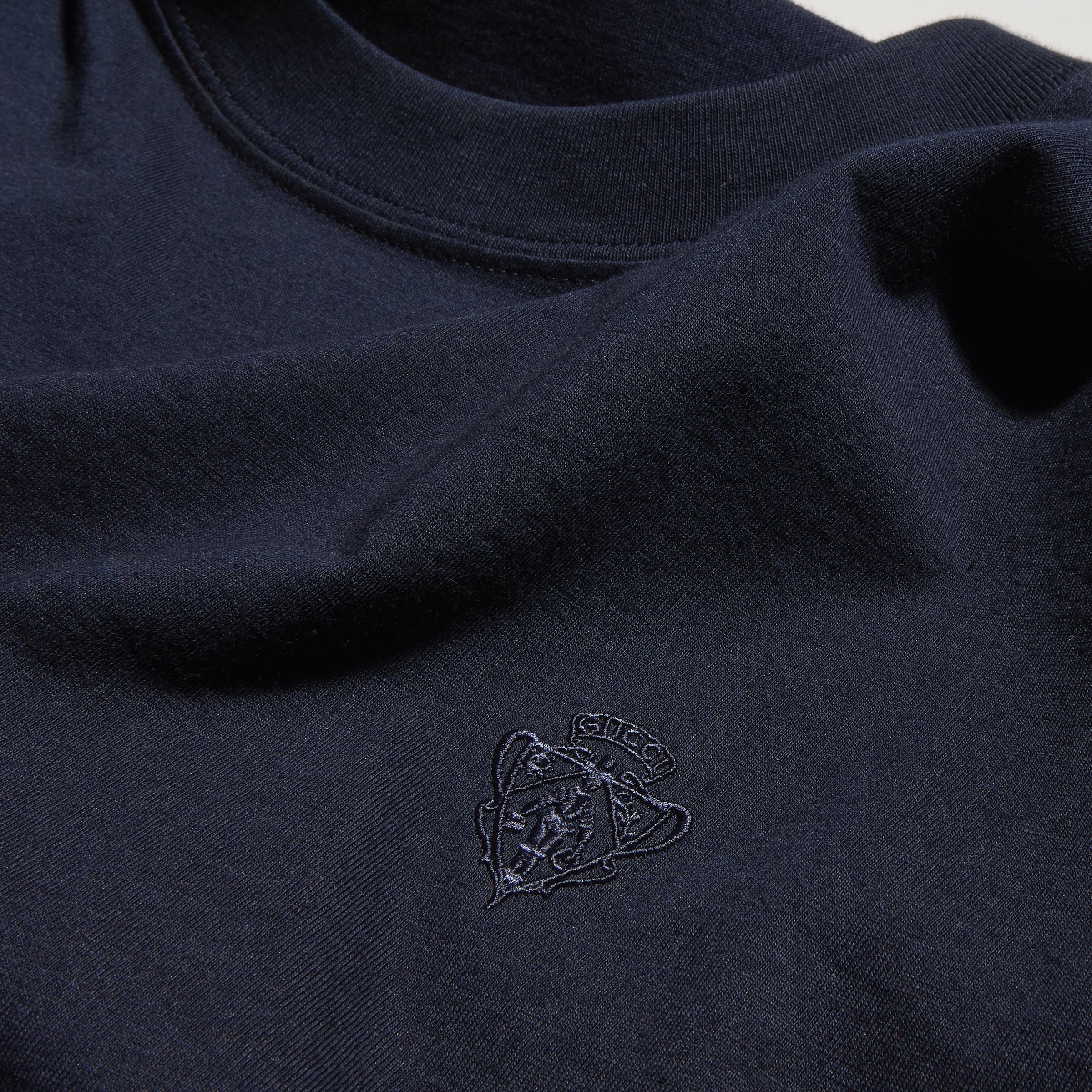 Cotton silk jersey T-shirt with embroidery in dark blue | GUCCI® US