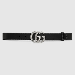 Black Leather Belt With Matte Black Interlocking G GUCCI AE