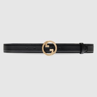 Women s Slim Black Leather Belt With Double G Buckle GUCCI AE