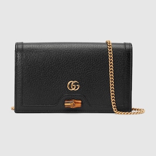 Black Textured Leather GG Marmont Mini Chain Bag GUCCI AE