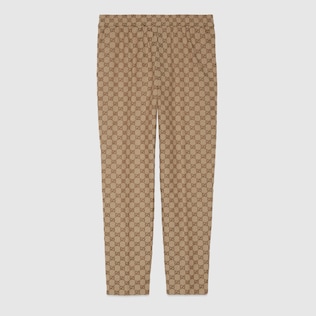 GG supreme print silk trousers in beige and ebony GUCCI AE