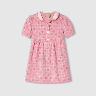 Children's Double G cotton dress in pink and white | GUCCI® AE