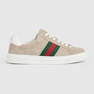 Women s Gucci Ace sneaker in beige GG suede GUCCI AE