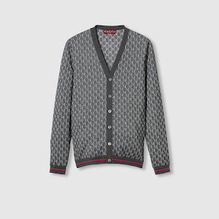 GG knit wool cardigan in light grey and pink GUCCI AE