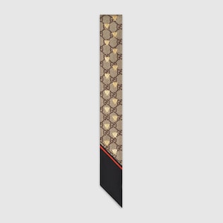 Printed silk neck bow in beige and ebony | GUCCI® US