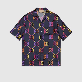 Geometric G print muslin bowling shirt in ivory | GUCCI® MX