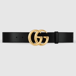 GG Marmont leather belt with shiny buckle in black leather GUCCI UK