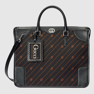 Interlocking G pouch in black and orange fabric | GUCCI® SG