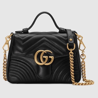 Black Leather GG Marmont Small Top Handle Bag GUCCI US