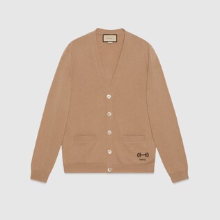 ウェブ付き ウールブレンドニット カーディガンブルー | GUCCI公式