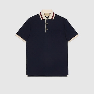 Cotton piquet polo with Double G in navy GUCCI US