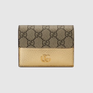 GG Marmont bi color card case wallet in white leather and GG supreme GUCCI US