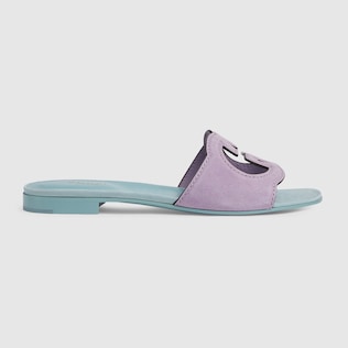 Damenpantolette mit GG Cut-out-Detail in schwarzes Leder | GUCCI® DE