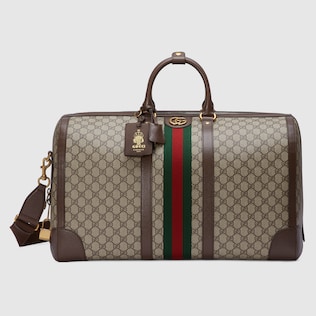 MittelgroBer Gucci Savoy Reisetasche in beige und ebenholzfarbener Supreme GUCCI DE