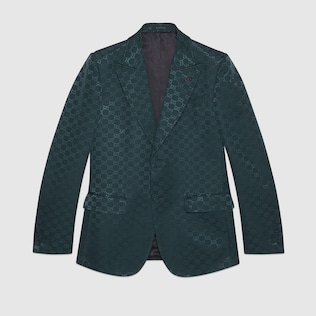 Cotton formal jacket with Web detail in dark blue GUCCI US