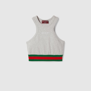 Cotton rib tank top with Web in black | GUCCI® US