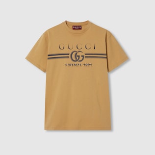 T shirt en jersey de coton imprime en camel GUCCI FR