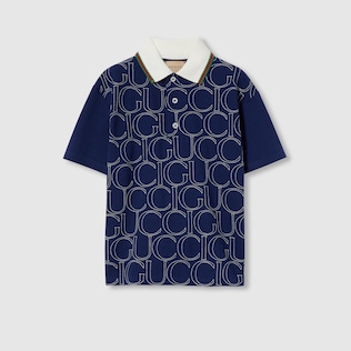 Gucci Kids 18/24 Cotton Polo GG high quality Apple Embroidery Blue With Red/White.