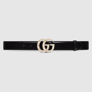 GG Marmont leather belt with shiny buckle in black leather GUCCI MX