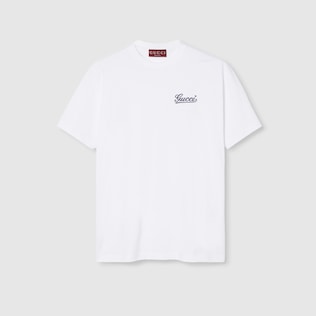 Embroidered cotton jersey T shirt in white GUCCI Canada