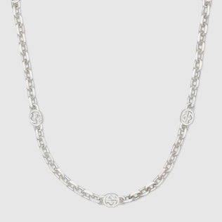 925 Sterling Silver Interlocking G Pendant Necklace With Textured Chain GUCCI US