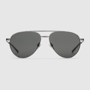 Black Acetate Aviator Sunglasses With Grey Polarized Lens GUCCI Canada