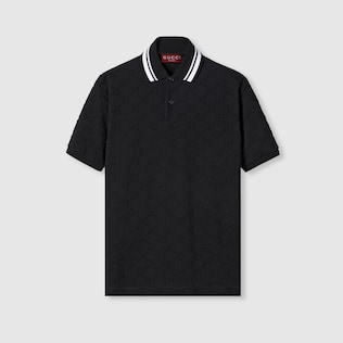 Cotton piquet polo shirt with Web in black GUCCI UK