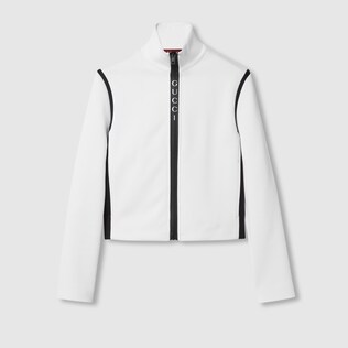 Cotton fleece zip jacket in black | GUCCI® US