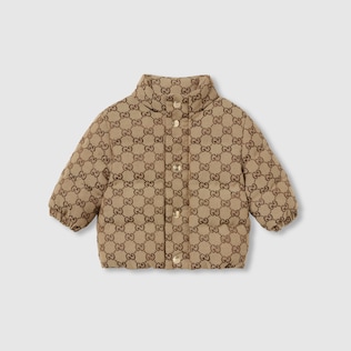 Baby GG canvas hooded zip jacket in beige and blue GUCCI Canada