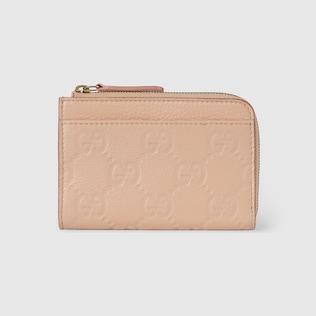 GG Emblem zip card case in beige and dark brown fabric