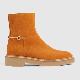 Women's slim Horsebit ankle boot in black GG leather | GUCCI® US