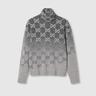 GG wool jacquard sweater in blue and ivory GUCCI US