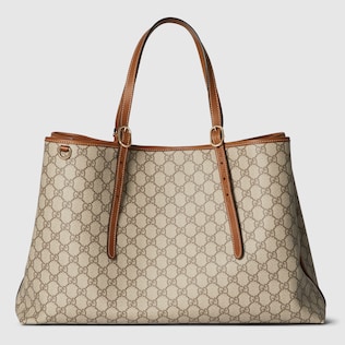 Gucci brown store trim monogram large tote bag