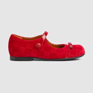 Toddler GG ballet flat with bow in red GG velvet GUCCI IE