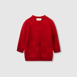 Baby Cardigan aus GG Wolljacquard in dunkelrot und rot GUCCI DE