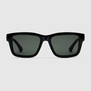 Black Acetate Rectangular Frame Sunglasses GUCCI US