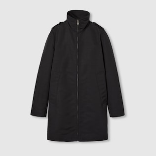 Nylon hooded jacket with embroidery in black | GUCCI® US
