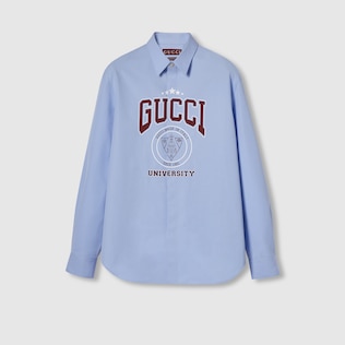Embossed cotton poplin shirt in beige | GUCCI® US