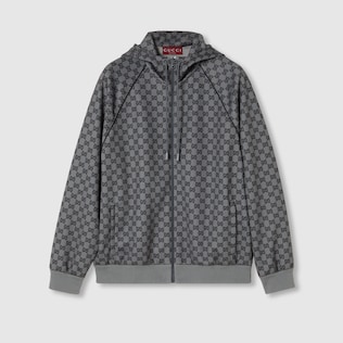 Jumbo GG zip jacket with Web in grey and dark grey | GUCCI® US