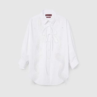 PRADA】刺繍入り ポプリン シャツ 長袖 クロップド丈/White