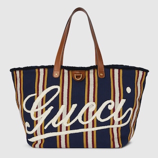 Embroidered large canvas tote bag in green and multicolor
