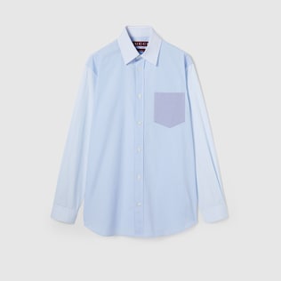 Embroidered striped cotton shirt in white and light blue Embroidered striped cotton shirt in white and light blue