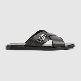 Men's sandal with Double G in Black Rubber | GUCCI® SI