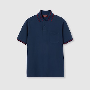 Cotton polo shirt with Web in Blue Undefined | GUCCI® SI