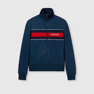 【送料&関税込】Gucci Wool Zipped Sweatshirt Wool jersey hooded zip-up sweatshirt in Red Blue Ready-to