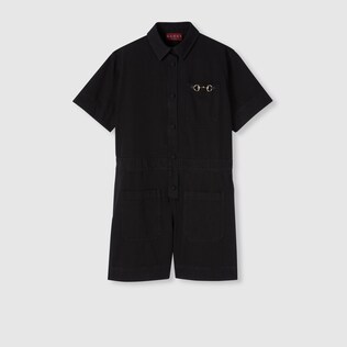 ワンピース GUCCI Black Denim Jumpsuit Original GG canvas jumpsuit in Beige Brown Ready-to-wear