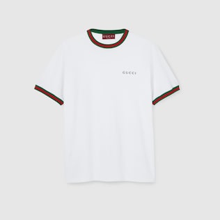 【グッチ】 T-Shirts & Vests - T-Shirts Tシャツ・カットソー Cotton jersey T-shirt with Web in White Ready-to-wear