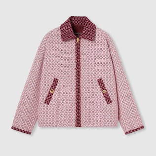 Children's GG nylon zip jacket with cat print in Beige Ready